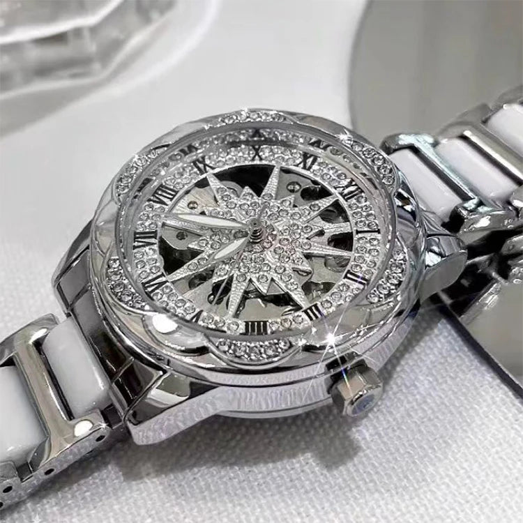 Skeleton Dial Diamond Accent Quartz Watch