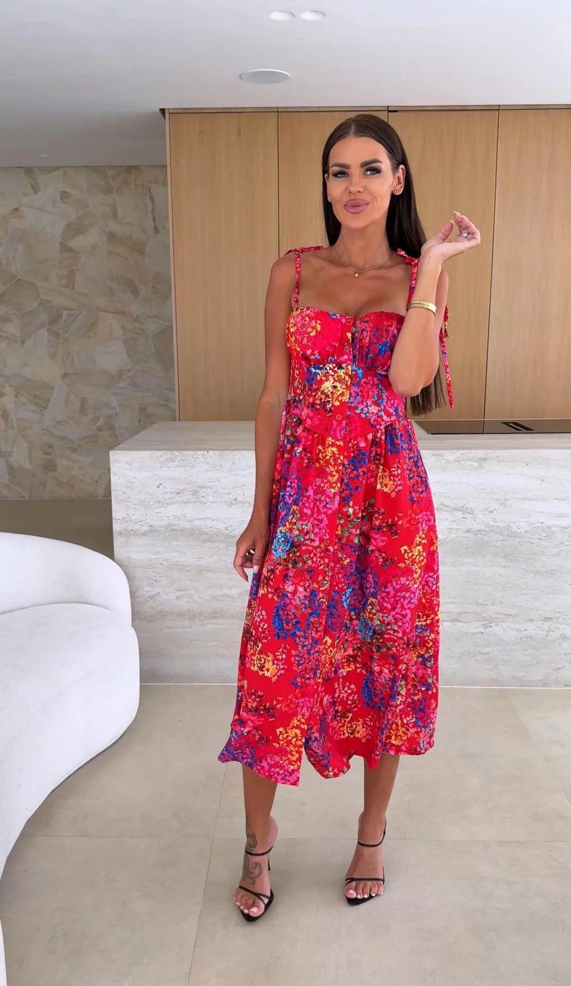 Boho Print Sleeveless A-Line Casual Midi Dress for Women