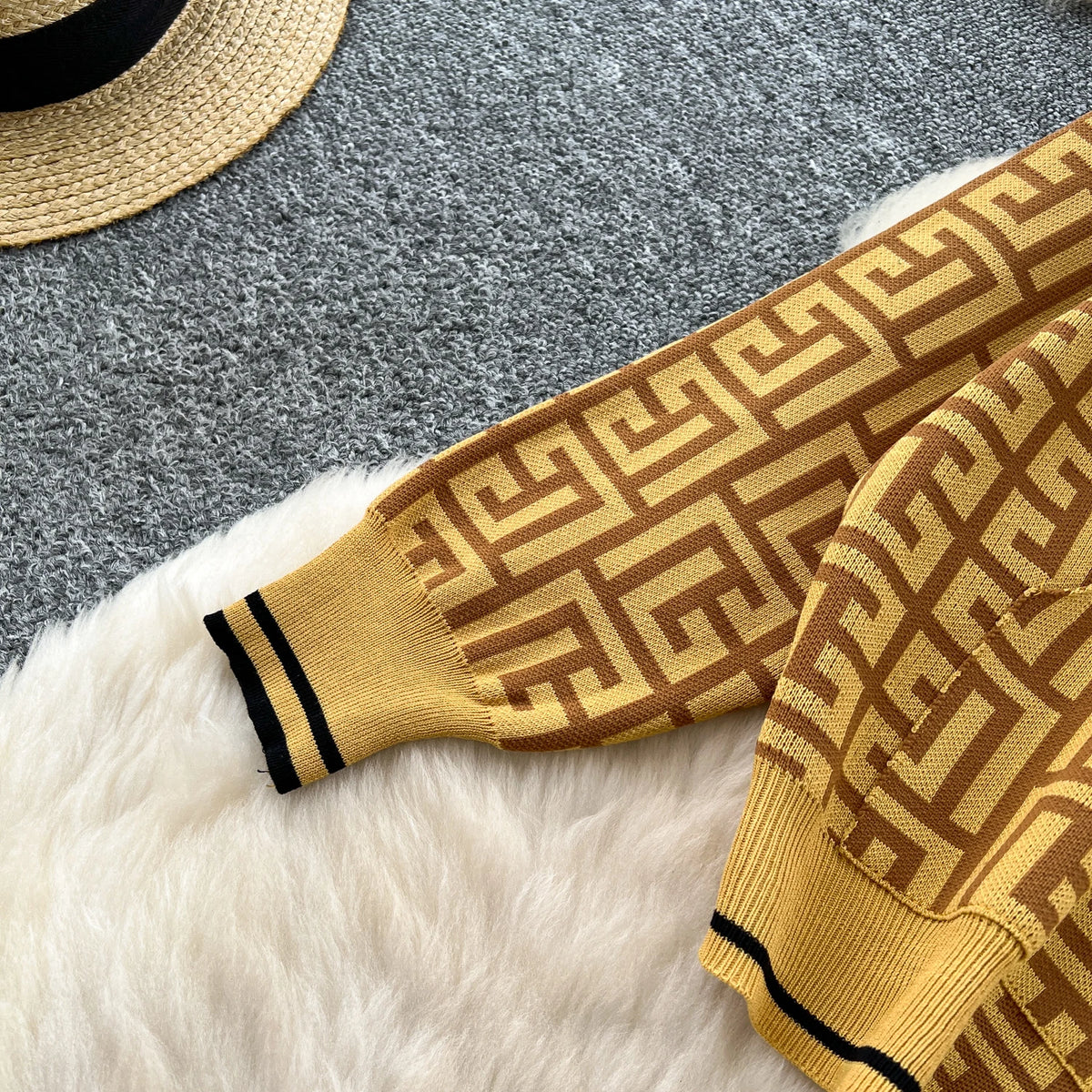 Geometric Print Hooded Knit Two Piece Set for Women