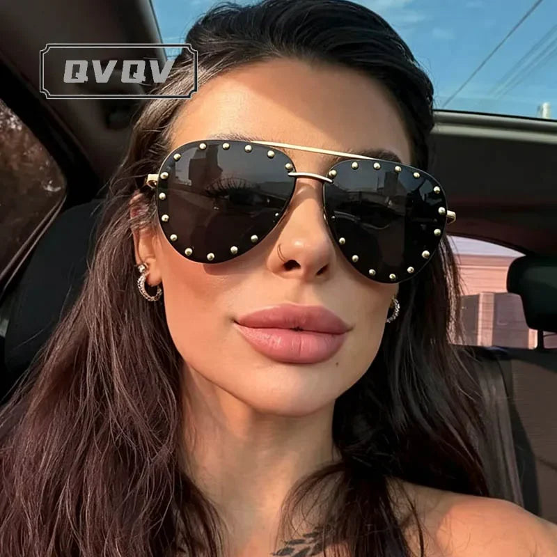 Oversized Rimless Gradient Pilot Sunglasses for Women