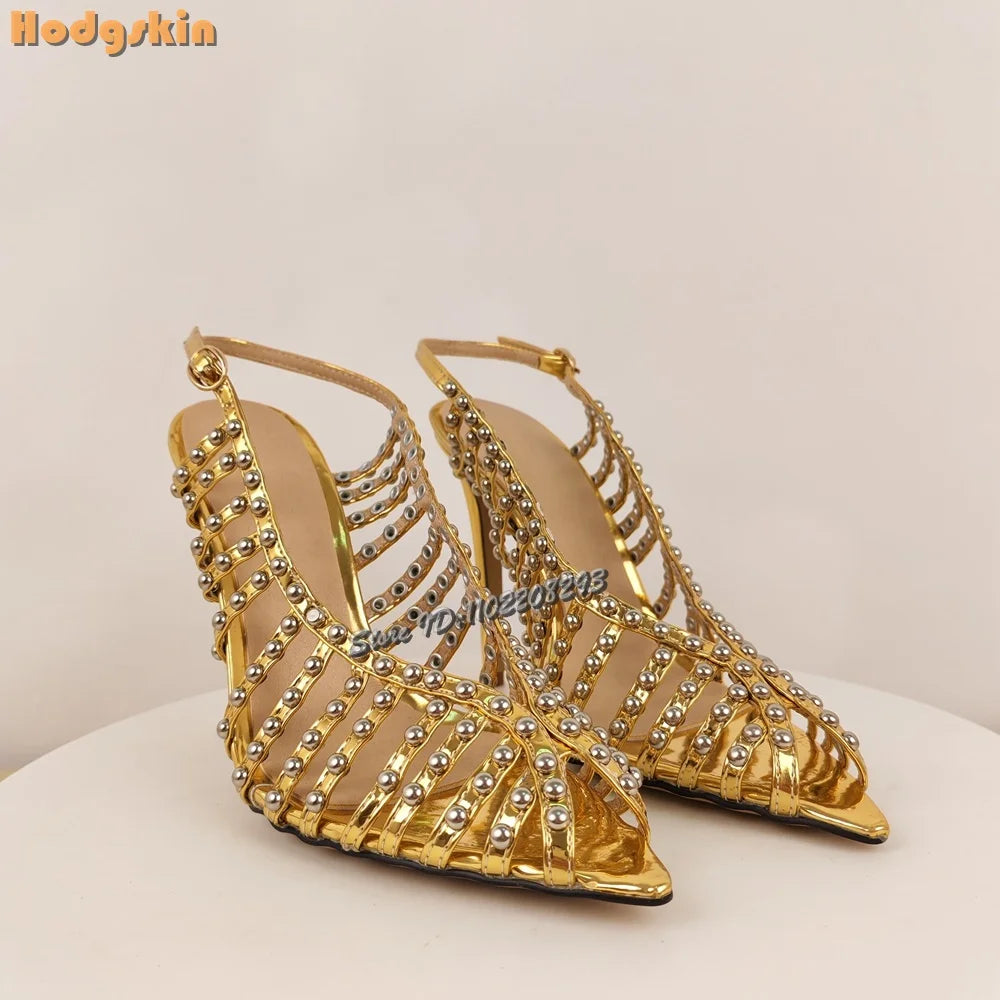 Rivet Buckle Strap Peep Toe High Heel Sandals for Women