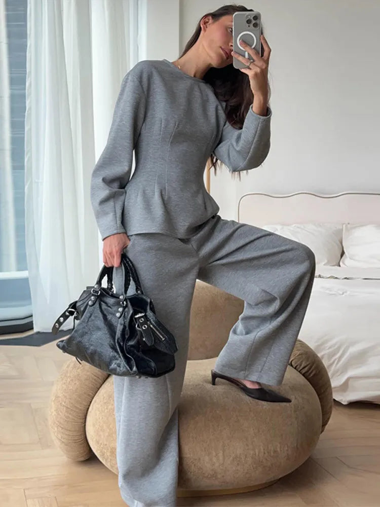Spring Chic O-Neck Pleated Loose-Fit Two-Piece Set for Women