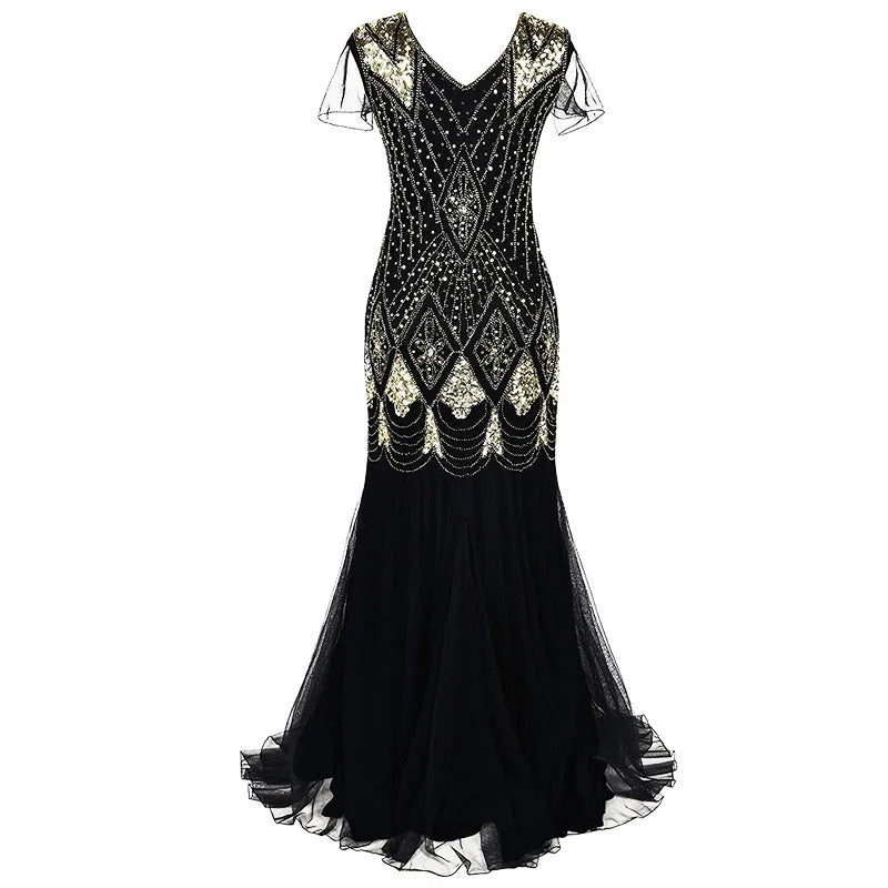 Sequined Beaded Mermaid Dress With V Neck for Women