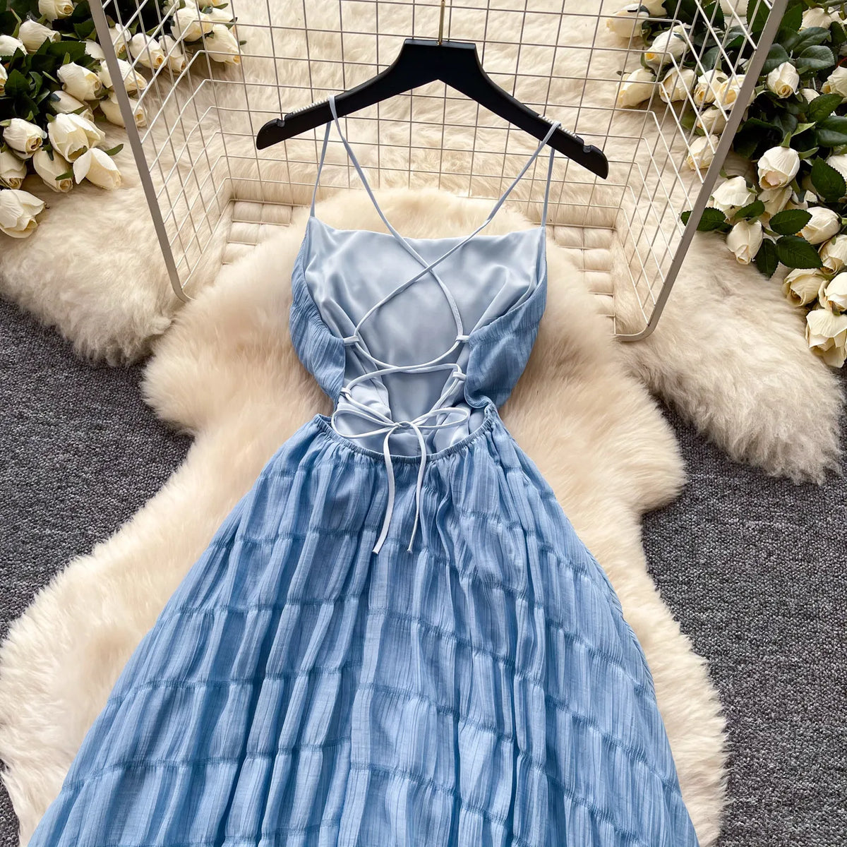 Backless Lace Up Summer A-Line Maxi Sundress for Women