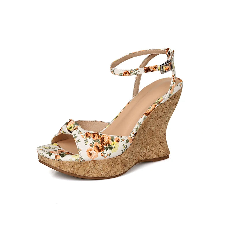 Peep Toe Suede Wedge Sandals With Platform Heel Buckle for Women