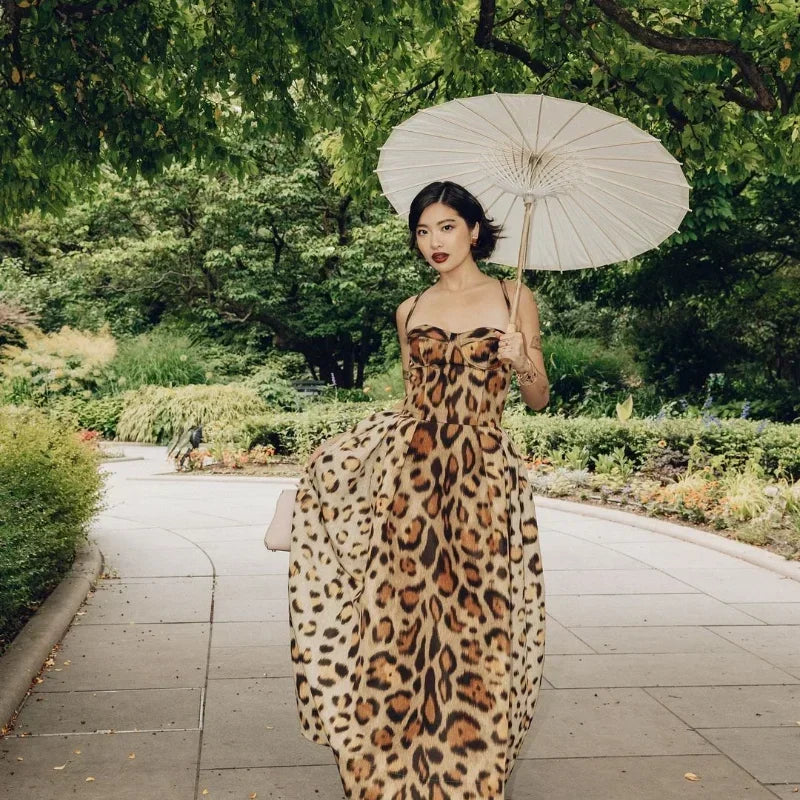 Leopard Print Open Back Sleeveless Mini Dress For Women