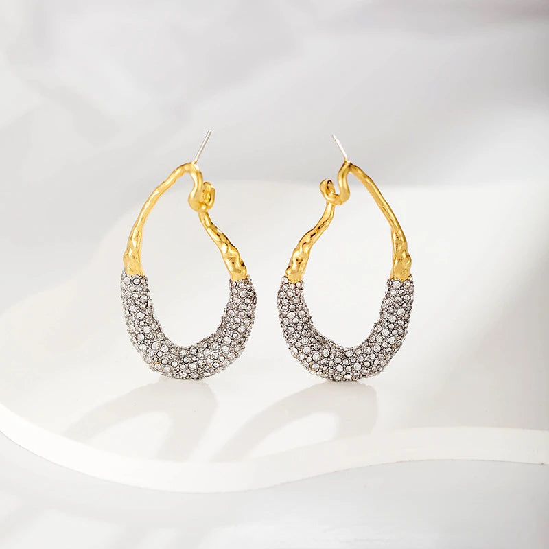 Stylish Geometric Two Tone Copper Stud Earrings for Women