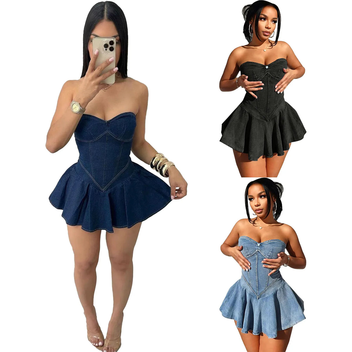 Strapless Backless Denim Mini Dress