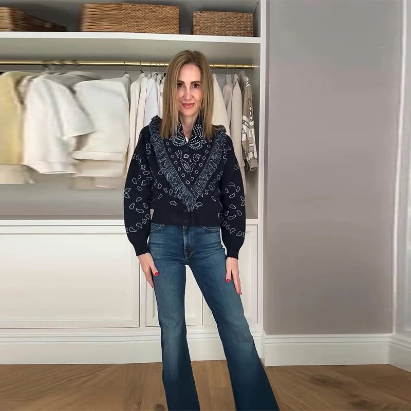 Ethnic Tassel Women 's Sweater Knitted V-neck Bandage Thicken Full Sleeve Jumper For Woman Winter Woman Coats Jacket Knitwear