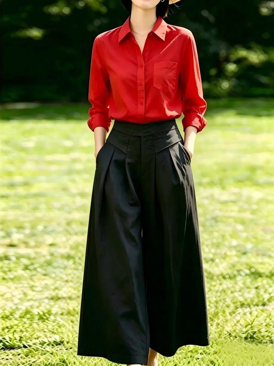High-Waisted Cotton Linen Wide-Leg Culottes for Women