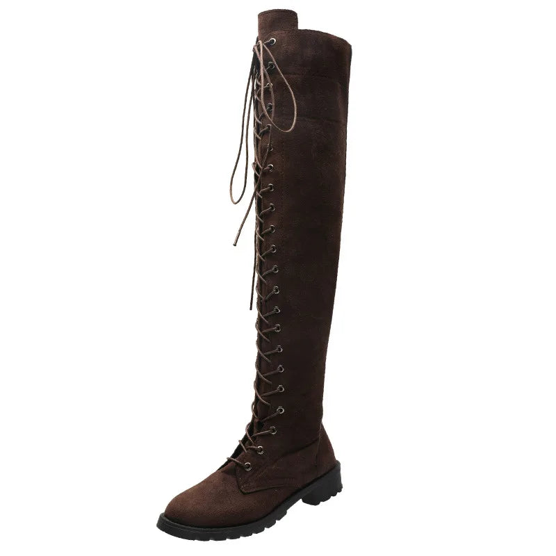 Lace Up Low Heel Winter Over The Knee Boots for Women