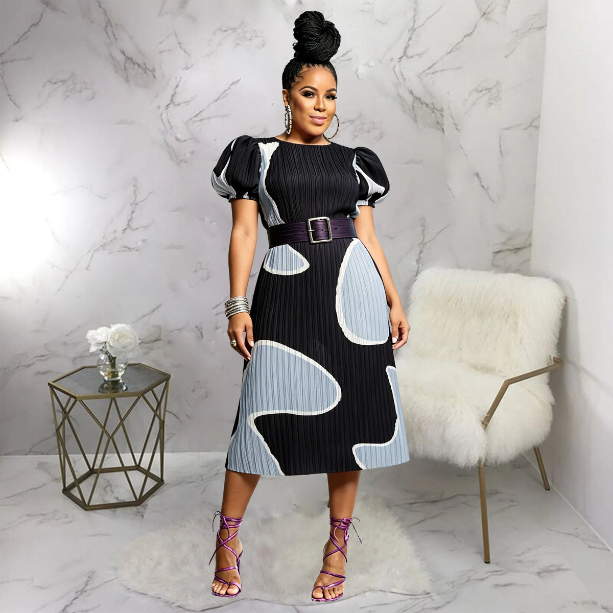 Short Sleeve Slim Fit African Kanga Dress for Women