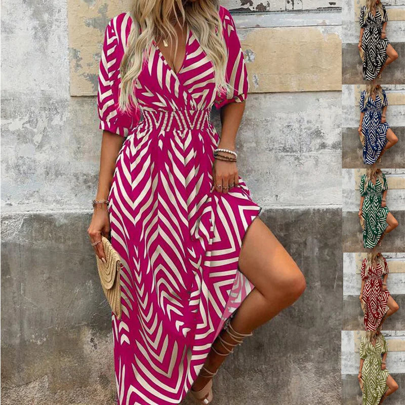 Loose Women's Dress Elegant Style Random Print Dyed Big Hemline 2026 European And American Style Casual Chic Maxi Dress