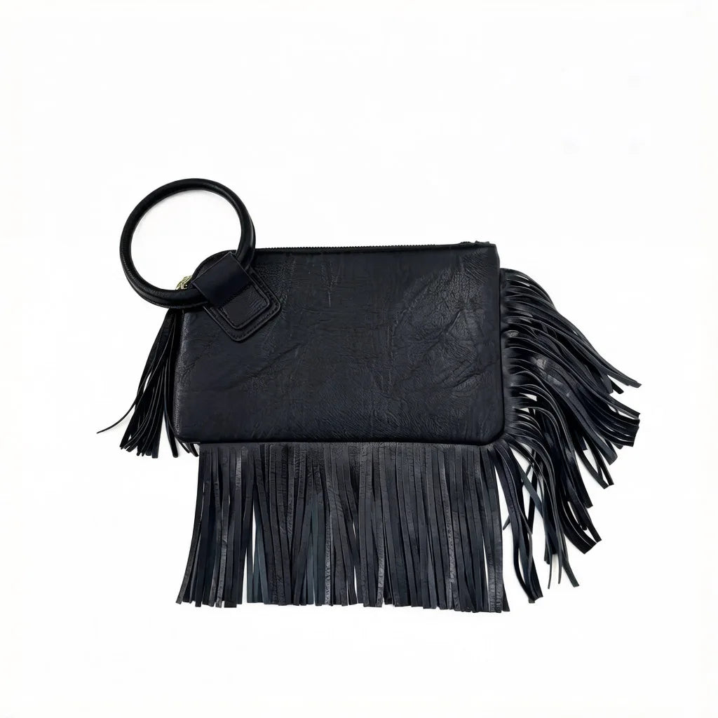 Vintage Tassel Fringe Zipper Clutch Handbag for Women