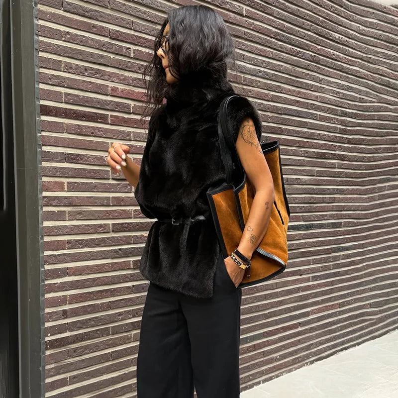 Mandarin Collar Faux Fur Vest