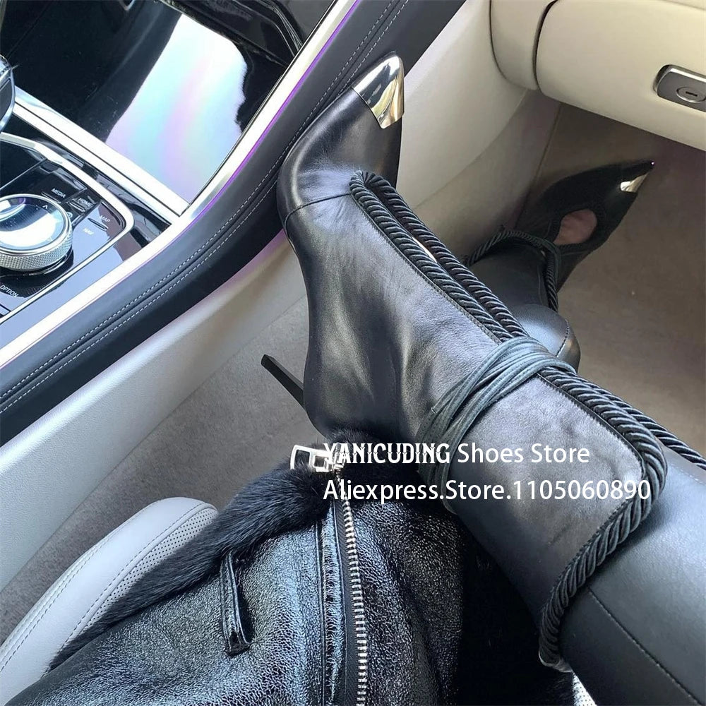 Metallic Pointed Toe PU Leather Ankle Boots for Women