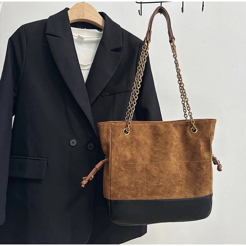 Brand Diamond-shaped Underarm Bag New Women Luxury Retro Fashion Versatile Drawstring Chain Bag Textured Hardware Shoulder Bag