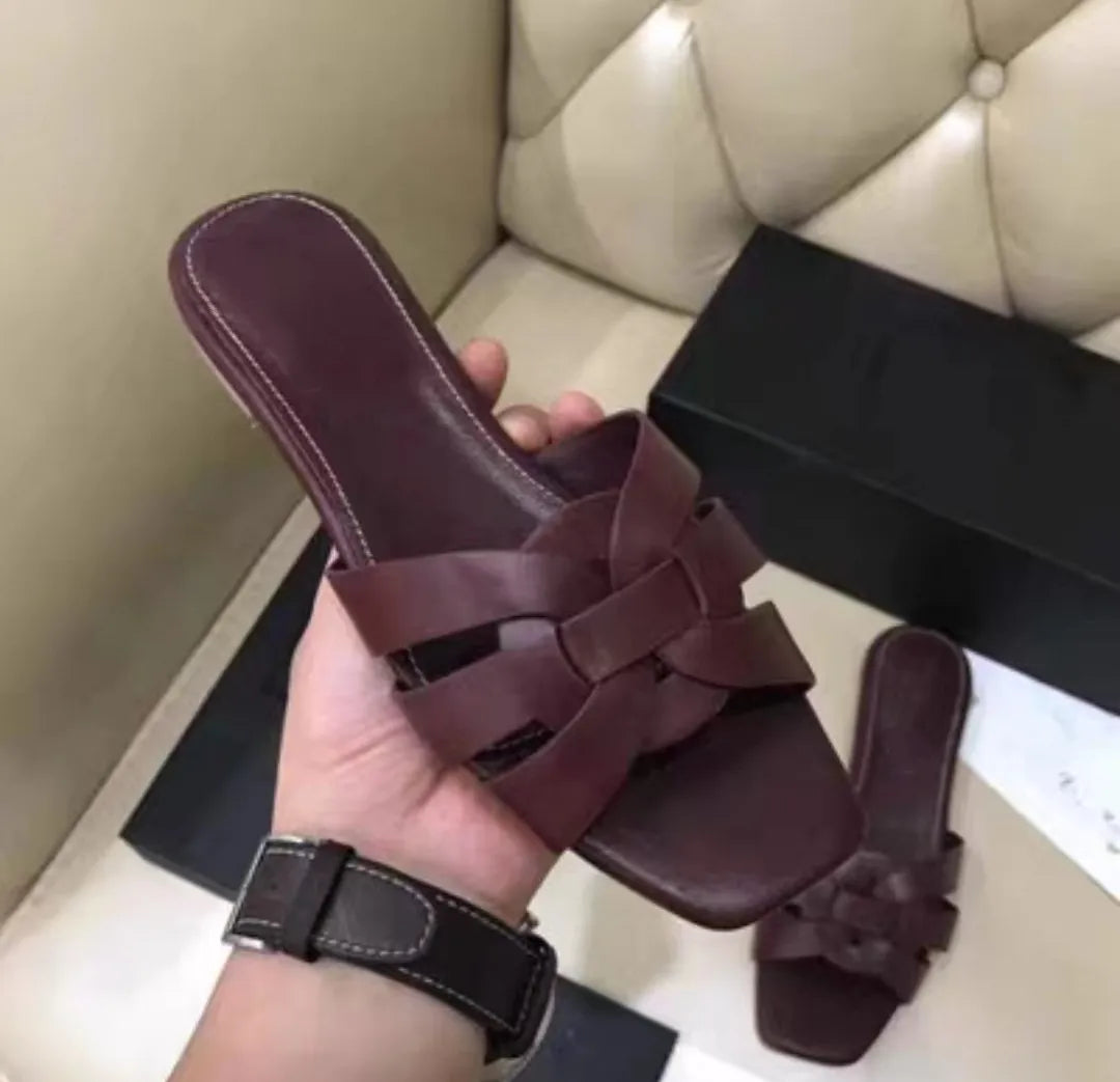 Knitted Square Heel Sandals With Slip On Soft Eva Insole Comfortable For Women