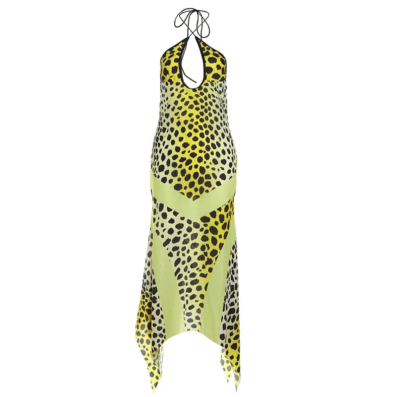Leopard Print Halter Backless Chiffon Dress for Women