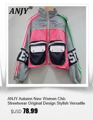 ANJY Autumn Winter New Women European Trendy Padded Coat Heavy-Duty Denim Patchwork Pocket Color-Block Hooded Down Jacket A12508