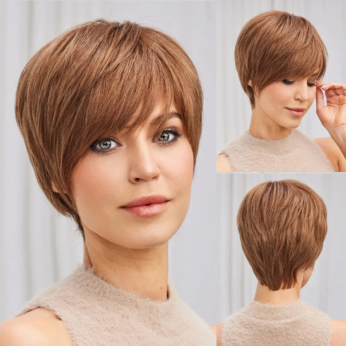 Short Layered Ombre Blonde Pixie Cut Wig With Bangs For Women