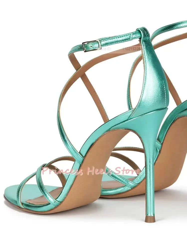 Round Toe Straps Sandals With Thin Heels for Women