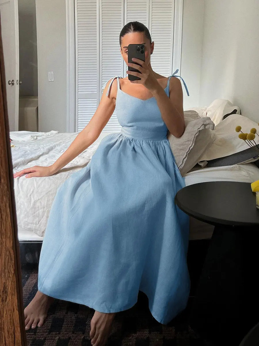 Elegant Vintage Backless Relaxed Fit Summer Dress for Women