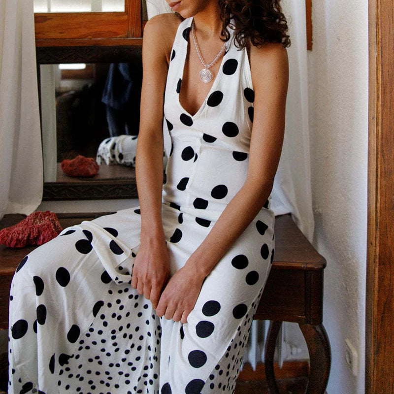 Hollow Out Floral Print Sleeveless Long Dress for Women
