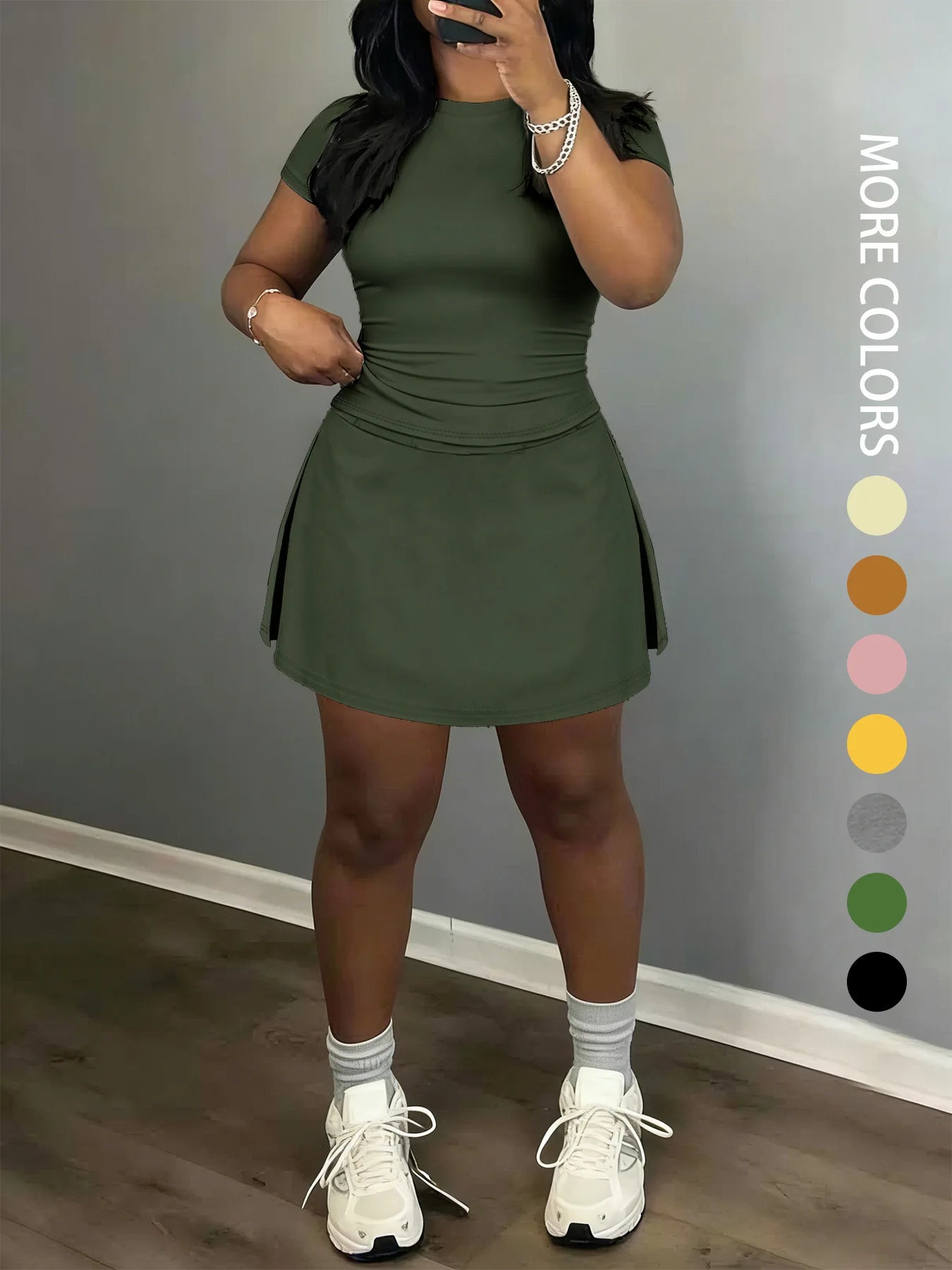 Sporty Short-Sleeve Tee and Culottes Two-Piece Set for Women