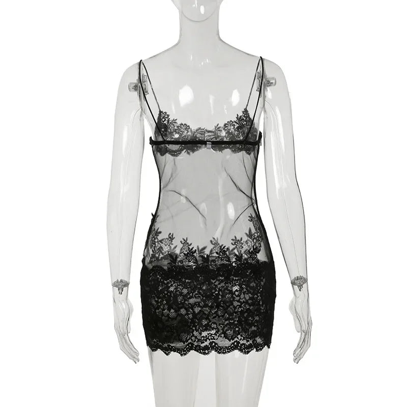 Patchwork Lace Y2K Party Dress Sleeveless Low Neck Mini for Women