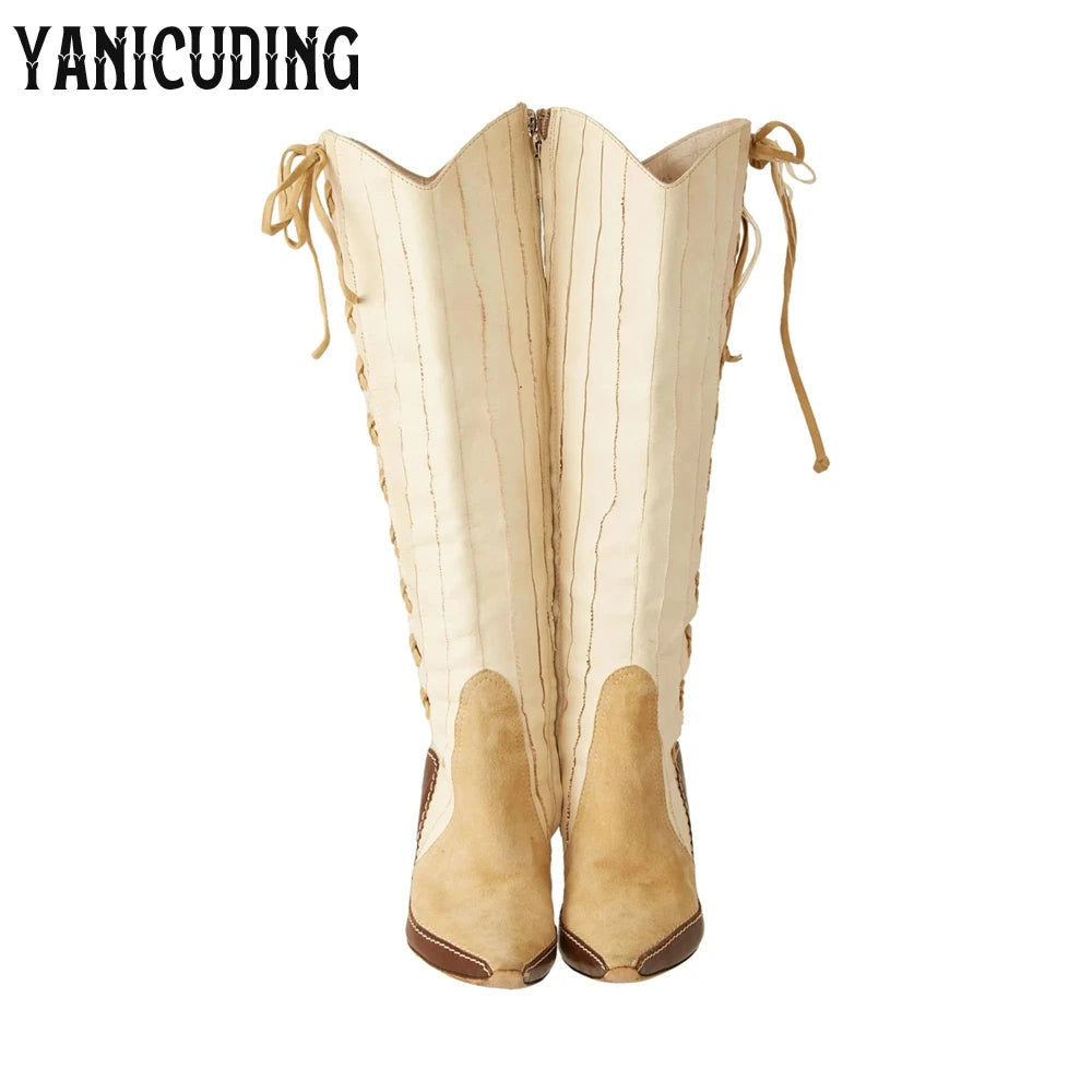 Pointed Toe Western Knee High Stiletto Boots for Women