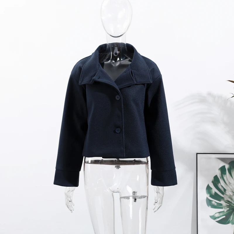 Double Breasted Cropped Jacket With Turn Down Collar for Women