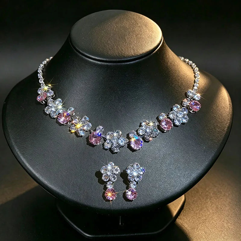 Floral Cubic Zirconia Necklace Set