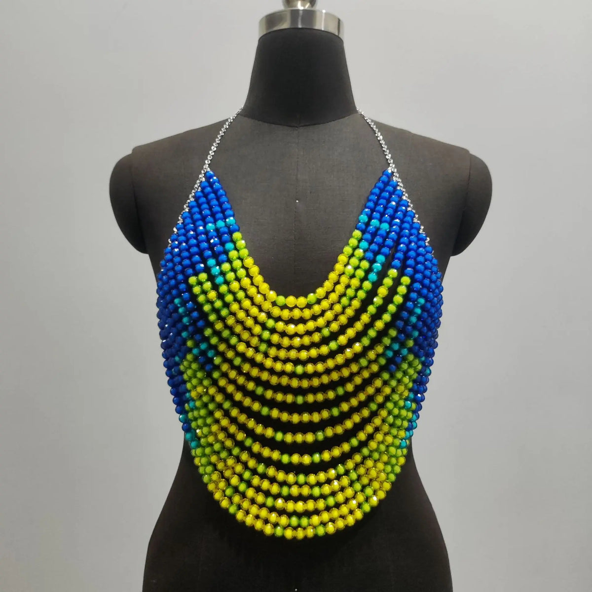 Multicolor Crystal Beaded Fringe Halter Top For Women