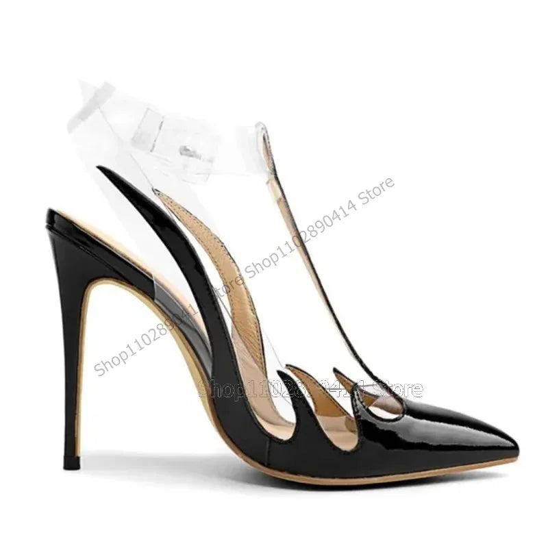 Black Totem Design Hollow Cut Ankle Strap Pumps For Women