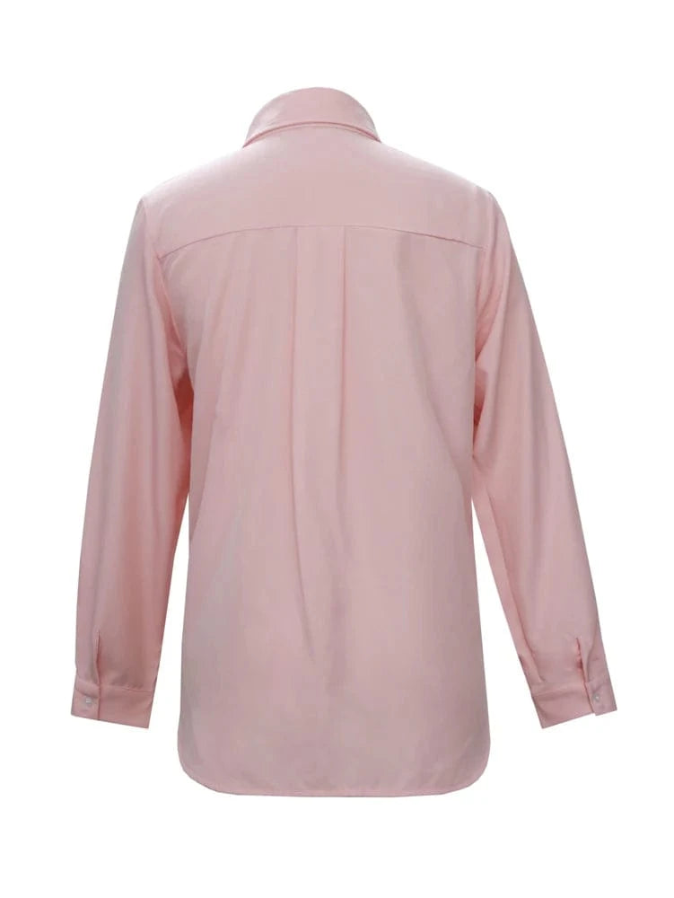 2025 Spring and summer new Women's solid colour basic shirt Single row of buttons High collar Pink Office Home Cardigan Polyest