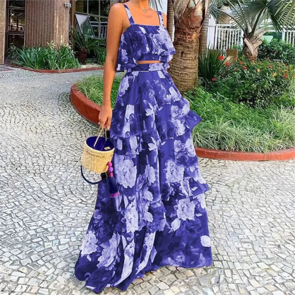 Printed Beach Vacation Style Two-Piece Set for Women