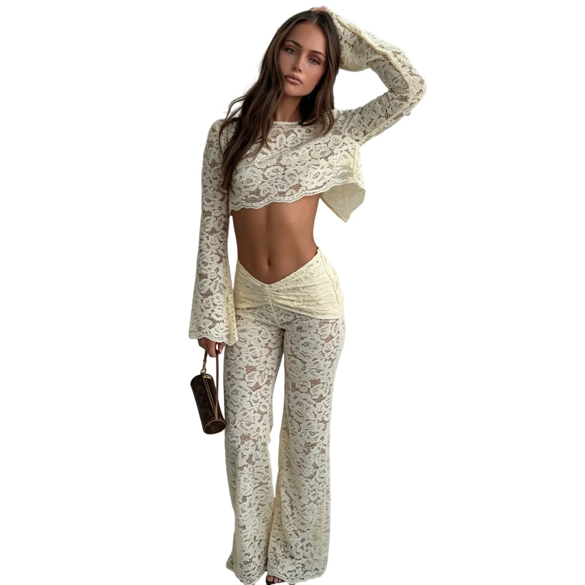 Casual Long Sleeve Two Piece Pants Set Outfit for Women