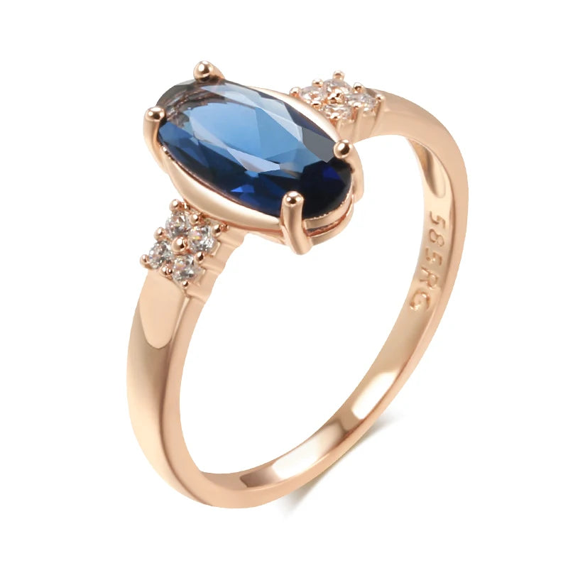 Shiny Blue Oval Zircon Gold Plated Wedding Ring for Women