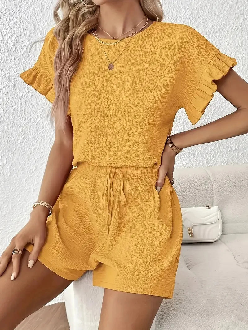 Casual Vacation Wear Two Piece Shorts Set for Women