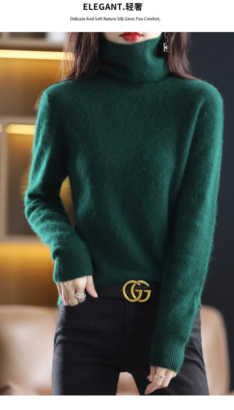 Soft Warm Knit Cashmere Turtleneck Sweater for Women