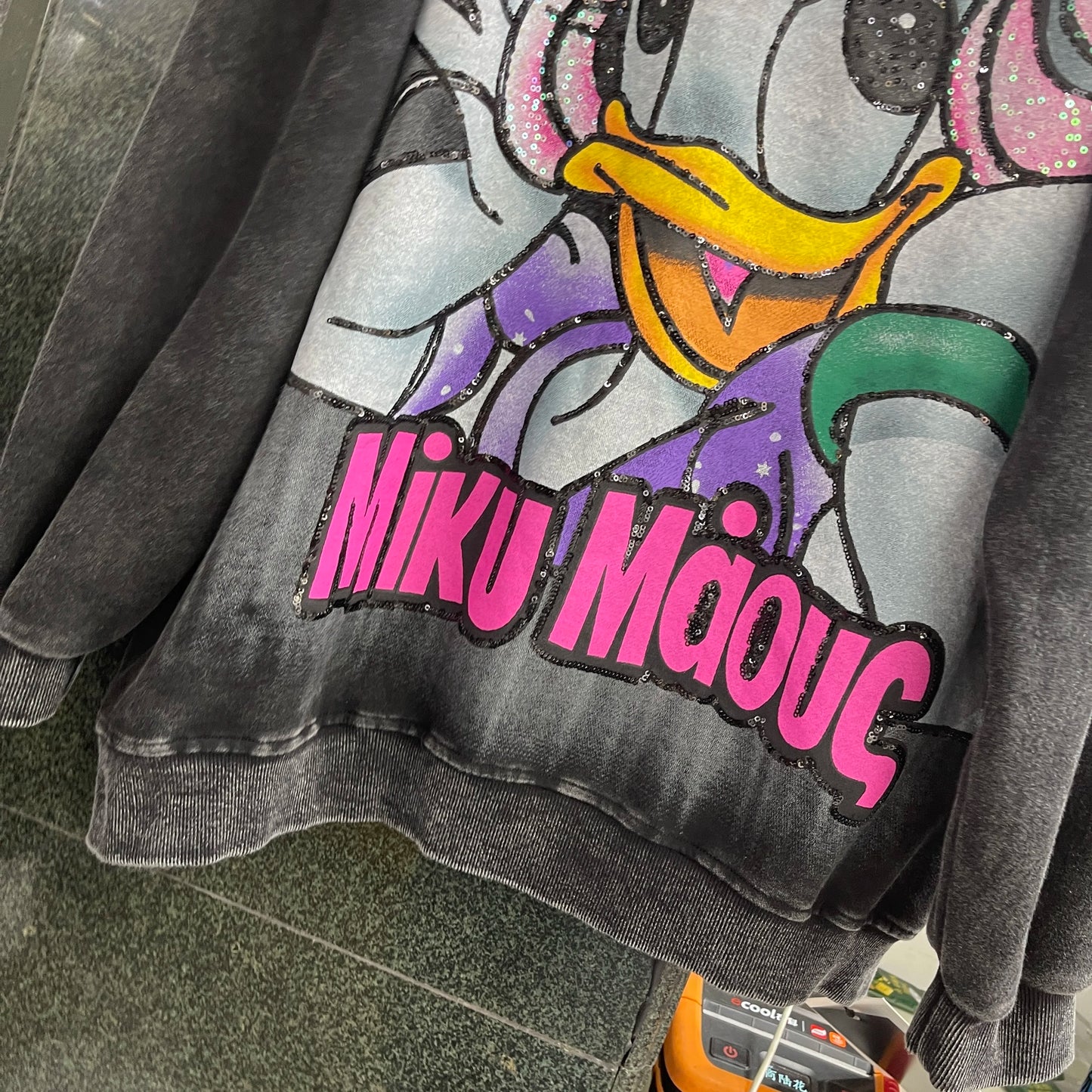 2025 Autumn Winter Heavy Loose Fashion Washed Cartoon Mid-Length Round Neck Hoodies Coat Popular Long-sleeves Sweatshirt Jacket