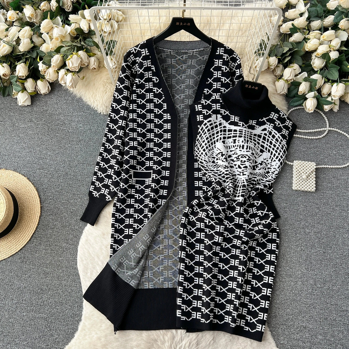 Cozy Winter Knit Dress And Cardigan