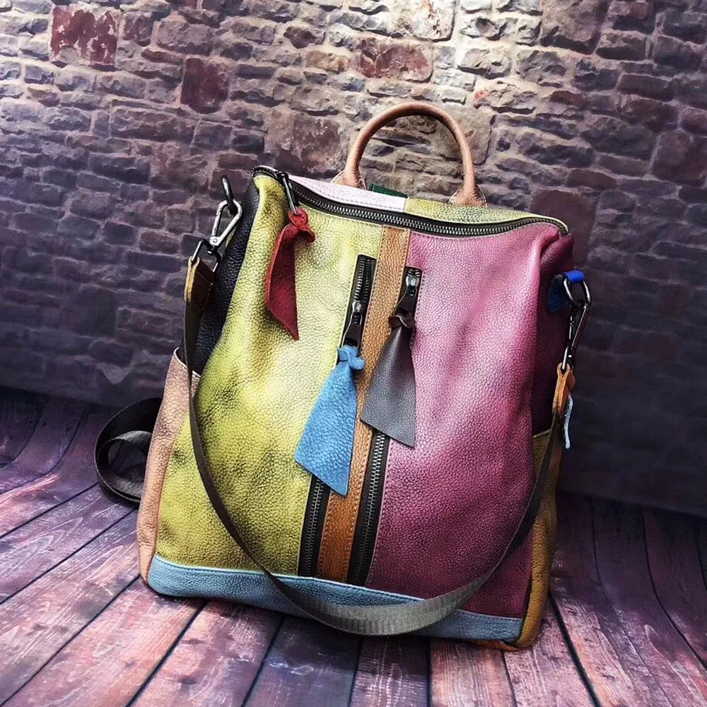 ABQP New Women's Backpack Luxury Brand Genuine Leather Handmade Color Women's Backpack Large Capacity Travel Leisure Backpack