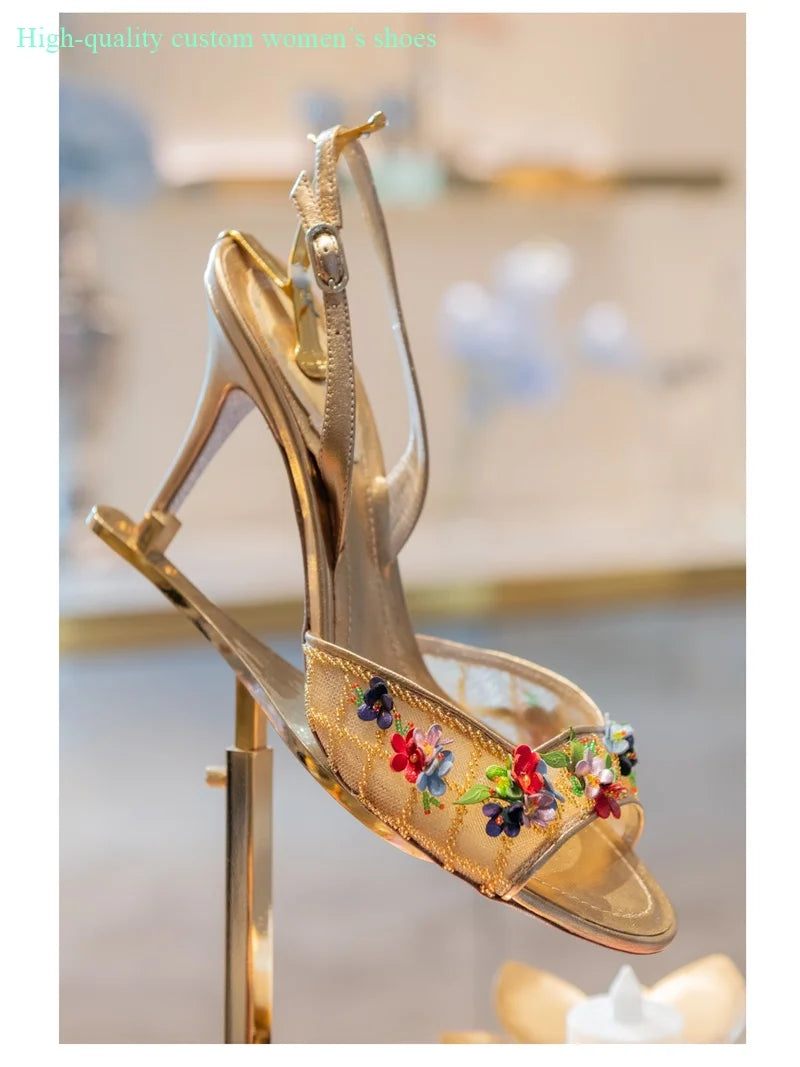 Floral Rhinestone Embellished Wedding Shoes for Women