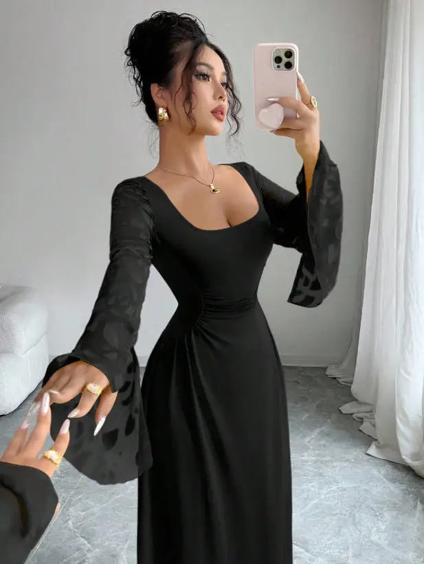 Elegant Solid Color Classic A-Line Midi Dress for Women
