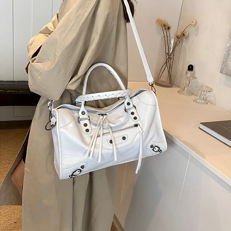 Rivet Embellished Faux Leather Tote Bag