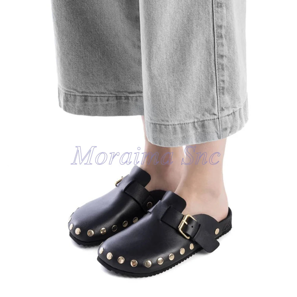Studded Western Buckle Mules