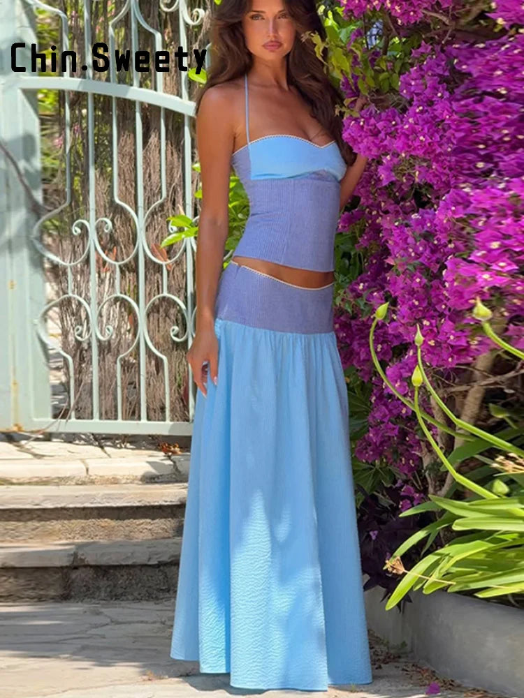 Elegant Backless Sleeveless Two Piece Set For Women