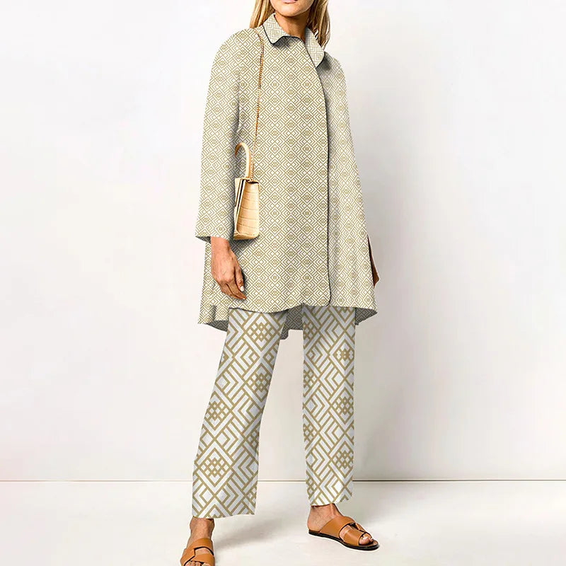 2022 Sets Womens Outfits Elegant Loungewear Print Spring Autumn 2PCS Ladies Suit Long Sleeve Wide Leg Pants Loose Fit Streetwear